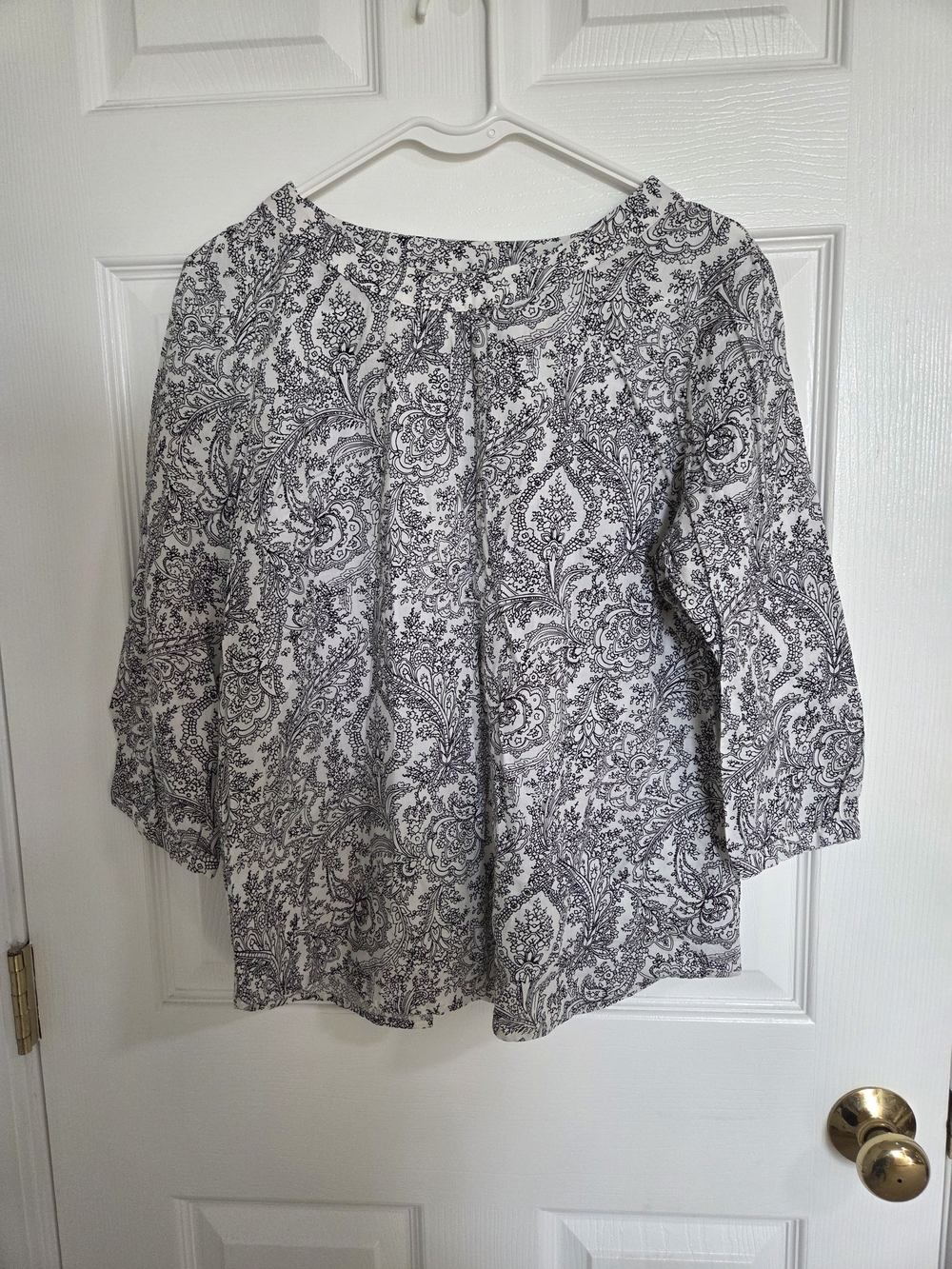 Talbots Black and White Paisley Peasant Blouse